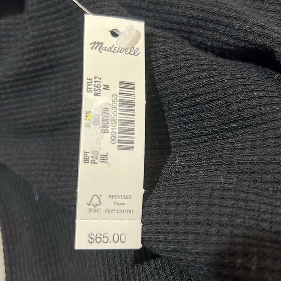 Madewell ns612 Black Waffle-Knit Scoopneck Henley Tee size med. NWT - Picture 3 of 8